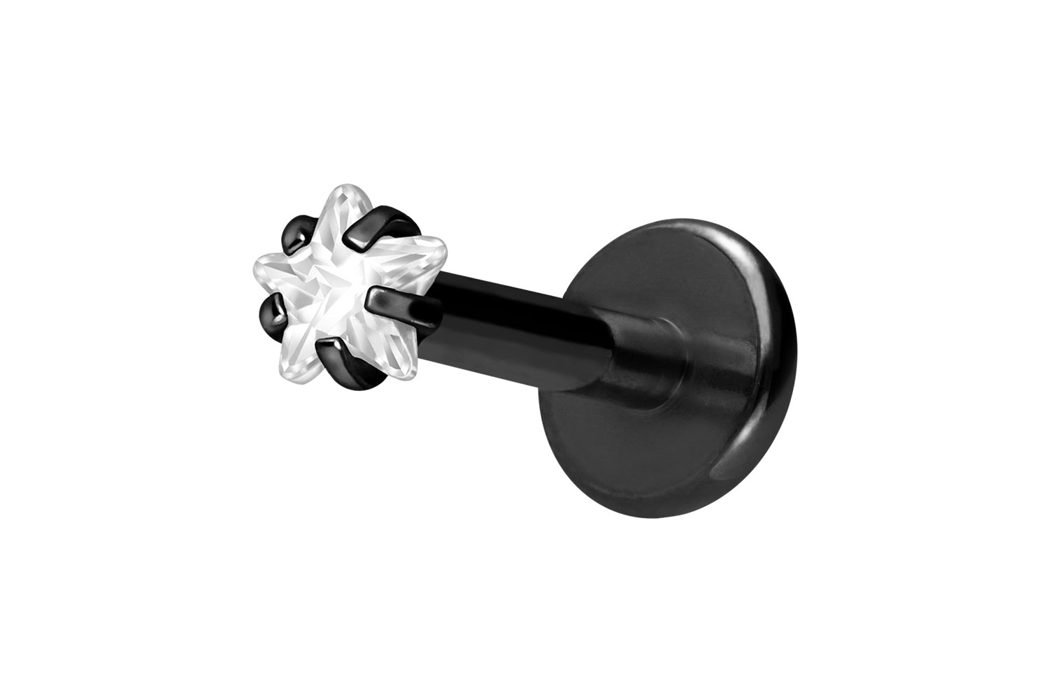 Titan Labret Piercing mit Innengewinde EINGEFASSTER KRISTALLSTERN